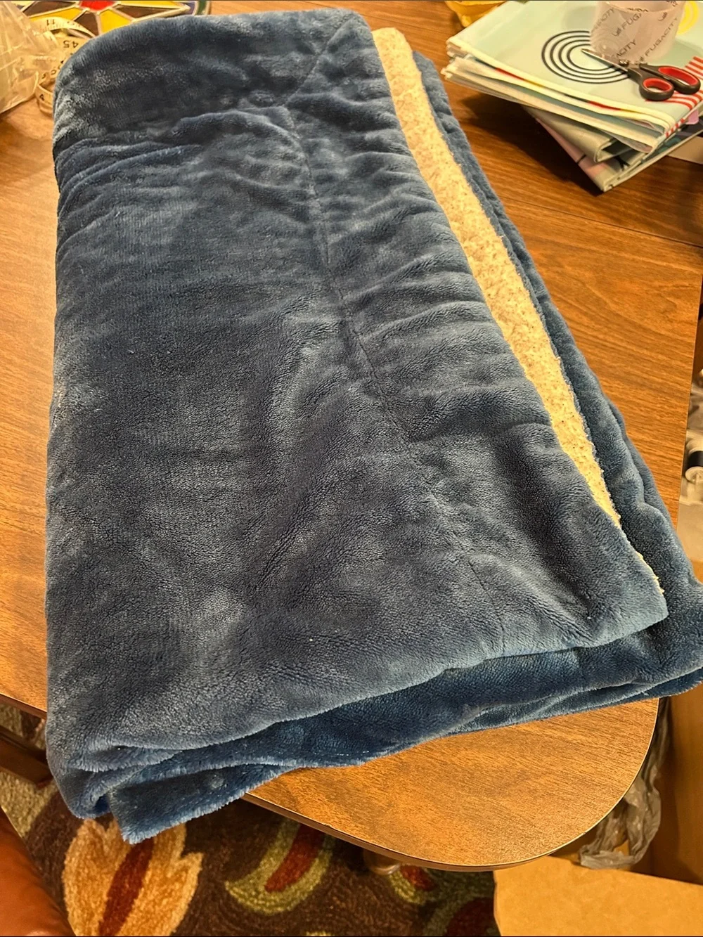 Plush Reversible Blue Sherpa Throw Blanket - Cozy Home Bedding